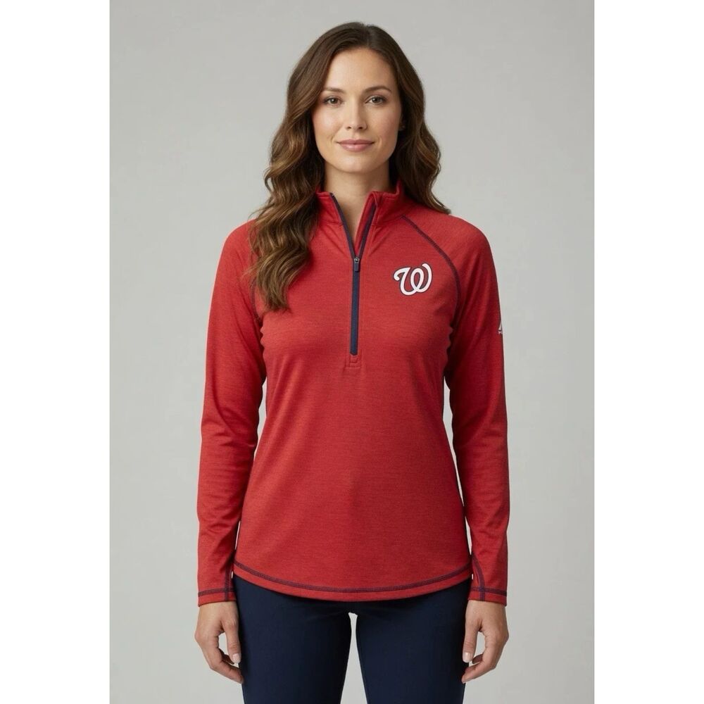 Majestic Washington Nationals Pullover 1/4 Zip Dri Fit Women XL Red
